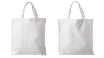 White blank tote bags isolated on white background for shopping, DIY printing, promotional merchandise, and eco-friendly concept