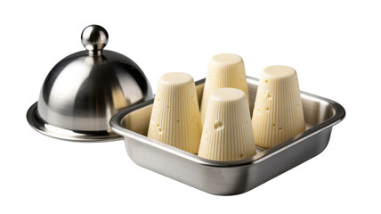 Traditional indian kulfi ice cream in a metal container transparent background