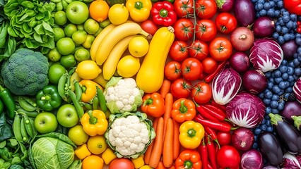 Vibrant rainbow of fresh fruits and vegetables arranged artfully ©  AH Creation