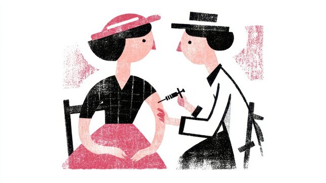 Illustration of a doctor giving a vaccination to a patient in vintage style