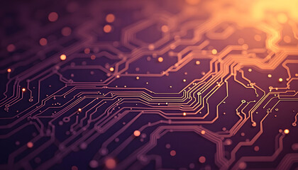 Abstract circuit board design with glowing lines and digital data flow