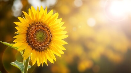 Obraz premium Bright sunflower in golden sunlight with blurred background