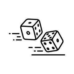 Minimalist line icon of two rolling dice for games and chance.