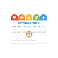 Mark your calendar for October 15, 2024 with cute colorful icons highlighting important dates for events, holidays, and appointments in the year ahead