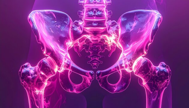 Luminous Sci-fi Detailed Human Pelvis Bone Anatomy Medical Illustration