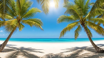 Tropical paradise beach with palm trees and turquoise ocean