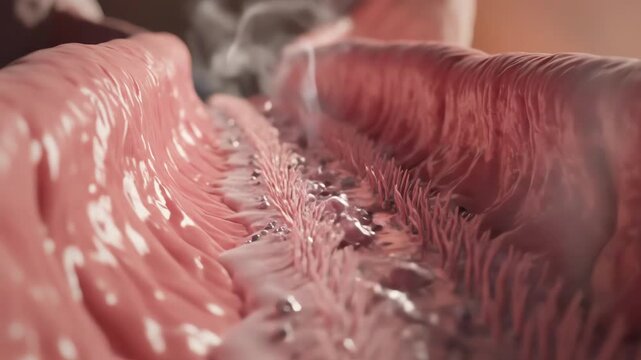 Airflow traveling through the nasopharynx, swirling against subtly ridged mucosa, cilia lining the surface wave in coordinated rhythmic motion, pushing microscopic debris upward