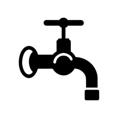 Simple black water faucet on transparent background silhouette