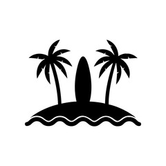 Island with palms and surf on transparent background silhouette