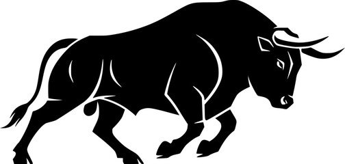 Powerful Bull Silhouette Illustration Majestic Strength, Wild Animal Art
