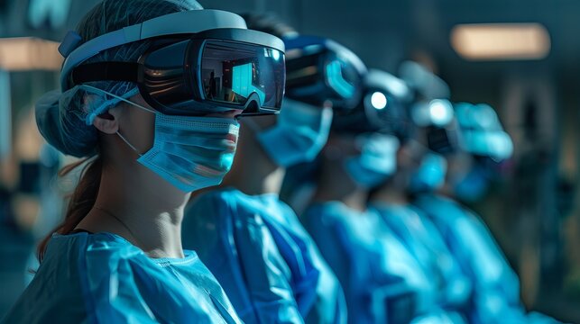 People wearing vr headsets for medical training simulation