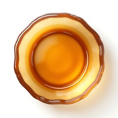 Caramel Custard Dessert with Brown Caramel Glaze on White Background
