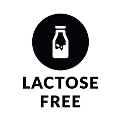 Lactose Free or Milk Free Vector Flat Icon Design on White Background. Allergen Free Circle Shape Sign. Organic Food Label Illustration with Drop for Web, Packaging.	