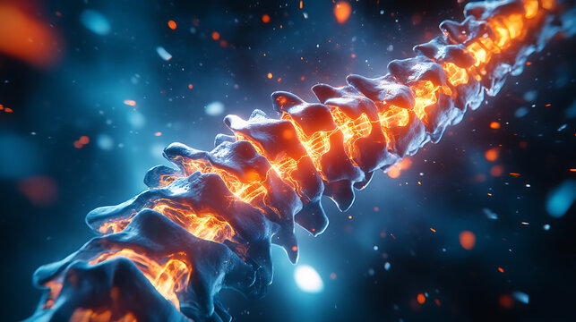 Bright cinematic shot of spine evolving into exoskeletal structure 