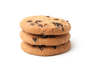 Delicious chocolate chip cookies isolated on white