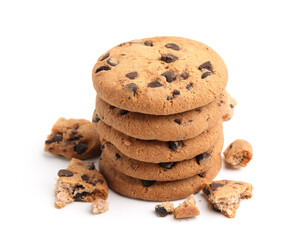 Delicious chocolate chip cookies isolated on white