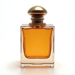 Elegant Square Glass Bottle with Golden Cap on White Background