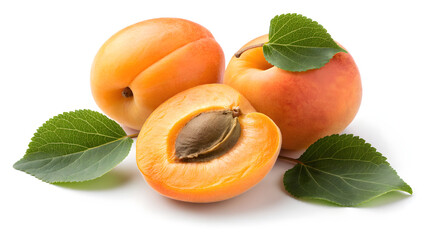 Fresh apricots artfully arranged with vibrant leaves, perfect for summer recipes and healthy eating promotions that evoke a sense of natural goodness