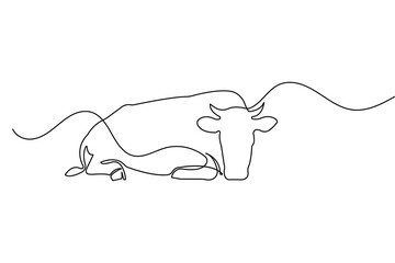 Obraz premium Continuous line drawing of a cow and calf forming a heart symbol minimal vector art