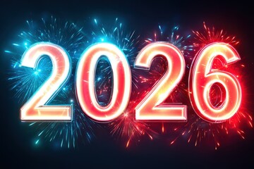 Festive fireworks illuminate the darkness, with radiant trails of light enhancing "2026, " evoking a joyful and celebratory New Year mood