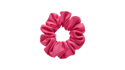 Vibrant pink scrunchie with textured fabric on transparent background