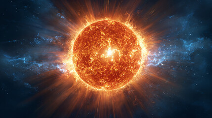 Solar flash, explosion, mass ejection. Burning sun and space. Magnetic storm cause, solar winds and waves. Sun's corona.