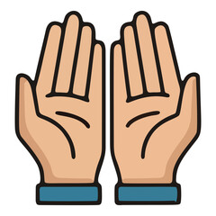 Obraz premium A simple cartoon icon of two open hands held up together in a gesture of prayer.