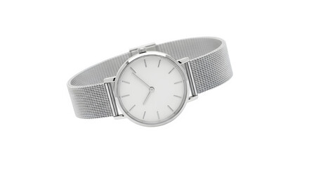 Elegant silver wristwatch with oval face isolated on transparent background