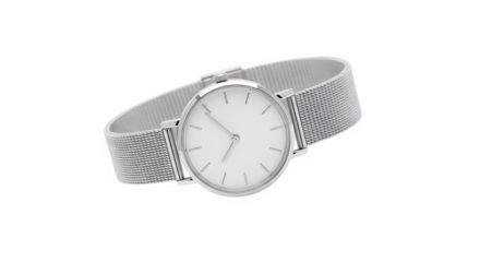 Elegant silver wristwatch with oval face isolated on transparent background