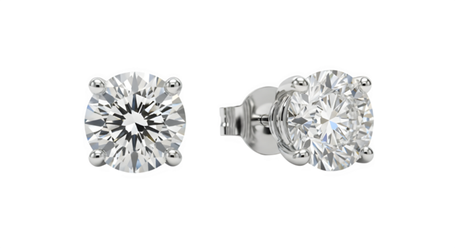 Elegant diamond stud earrings oval cut white gold jewelry isolated on transparent background