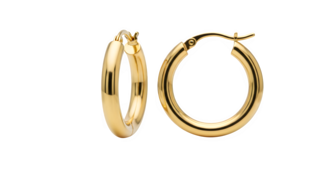 Elegant gold hoop earrings shiny jewelry fashionable accessories isolated on transparent background