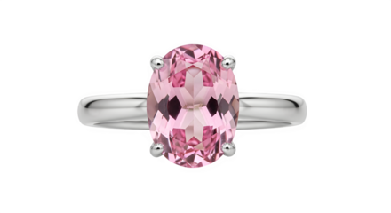 Elegant silver ring with oval pink gemstone isolated on transparent background