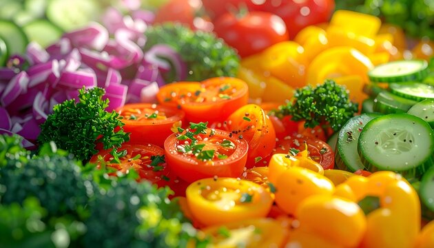 Colorful assortment of fresh vegetables arranged for healthy eating concept