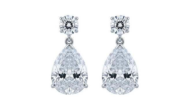 Elegant diamond drop earrings with floral studs isolated on transparent background