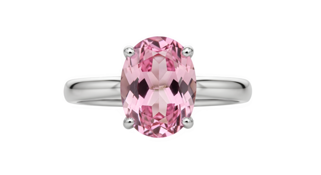Elegant silver ring with oval pink gemstone isolated on transparent background