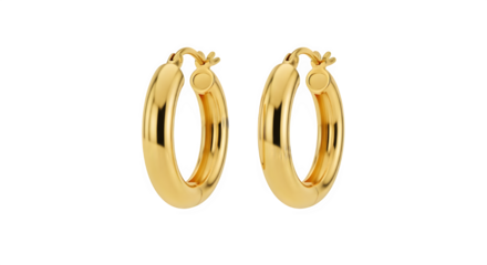 Pair of golden hoop earrings jewelry fashion accessory isolated on transparent background