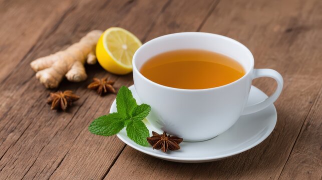 Refreshing ginger turmeric tea with lemon and mint for relaxation and wellness