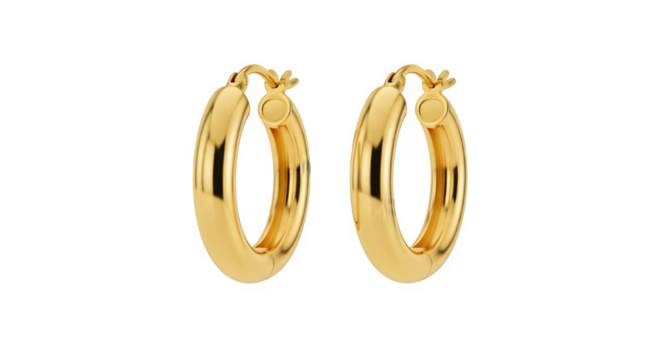Pair of golden hoop earrings jewelry fashion accessory isolated on transparent background