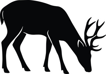 Grazing Deer Silhouette – Feeding Buck with Antlers Vector Illustration Isolated on Transparent Background