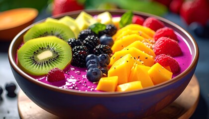 Colorful smoothie bowl with fresh fruit assortment for healthy eating