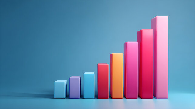 Ascending colorful bar chart showing business growth and success