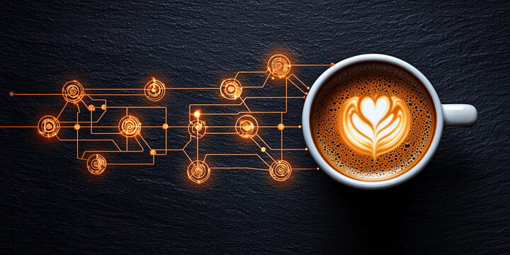 Coffee circuit with smart workflow design and latte art Generative AI