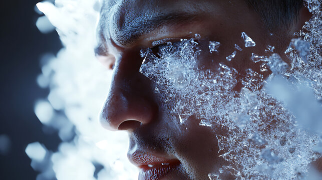 Sharp detail of skin transforming into crystalline textures on mutated human 