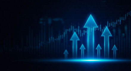Digital Growth Arrows Rising Blue Abstract Background: Financial Success and Business Progress

