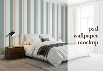 A modern bedroom wallpaper mockup