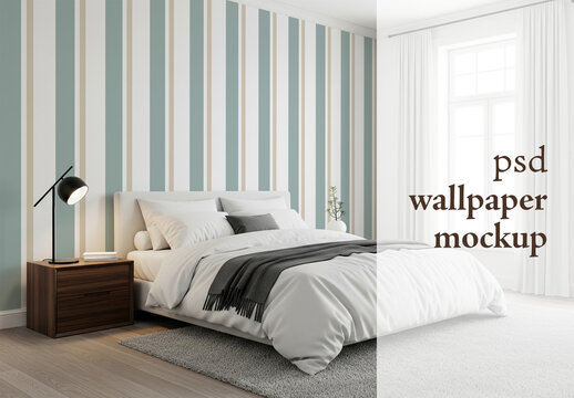 A modern bedroom wallpaper mockup