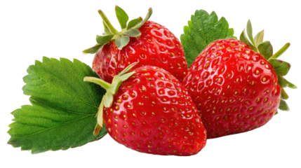 Fresh ripe strawberries in high resolution macro photography for food packaging, advertising, and healthy nutrition concepts isolated on white background
