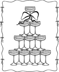 Fancy tower of glasses with ribbons