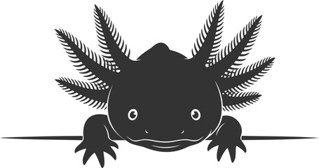 Adorable axolotl peeking over border graphic design