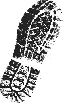 Boot footprint sketch, hand drawn grunge sole print isolated on white. Vector illustration